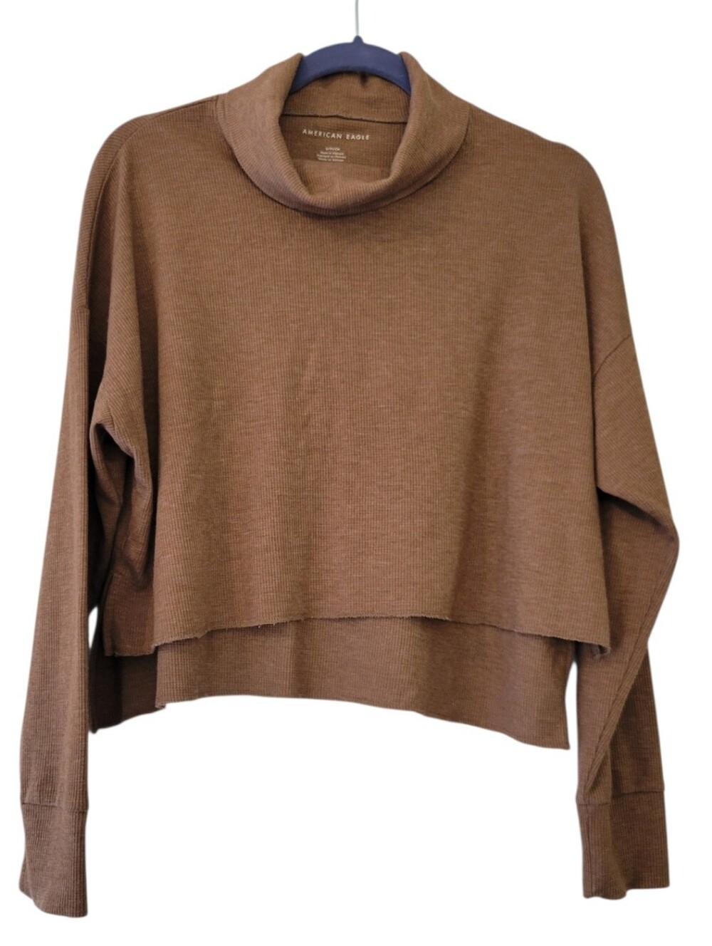 American Eagle Brown Oversized Waffle Knit Long Sleeve Turtleneck Sweater Size S